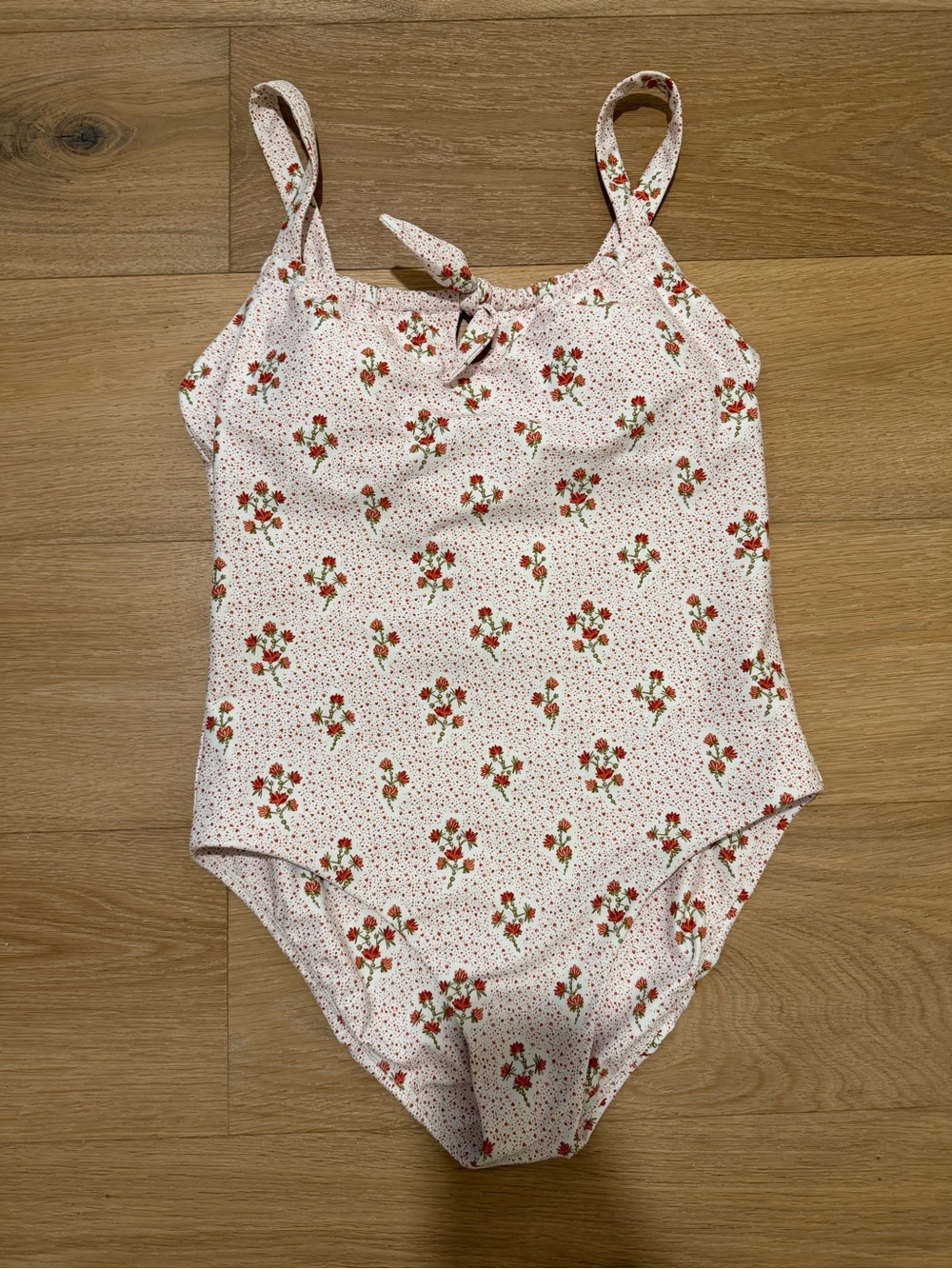 Minnow NWT Floral Tie-Front One-Piece Swimsuit - White with Red Flowers